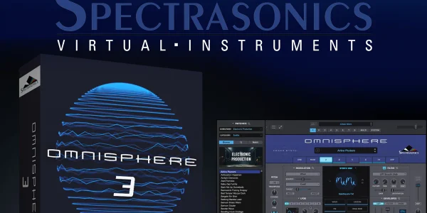 Download Spectrasonics Omnisphere For Mac v3.0.1c Best Virtual Instrument App Full Version A promotional image for Spectrasonics' Omnisphere 3 virtual instrument. The image features a sleek, modern design with a dark blue gradient background and a prominent display of the product's name and logo. A box with the Omnisphere 3 branding is shown alongside a screenshot of the software interface, highlighting its advanced sound synthesis capabilities. The overall aesthetic conveys a sense of cutting-edge technology and musical innovation.
