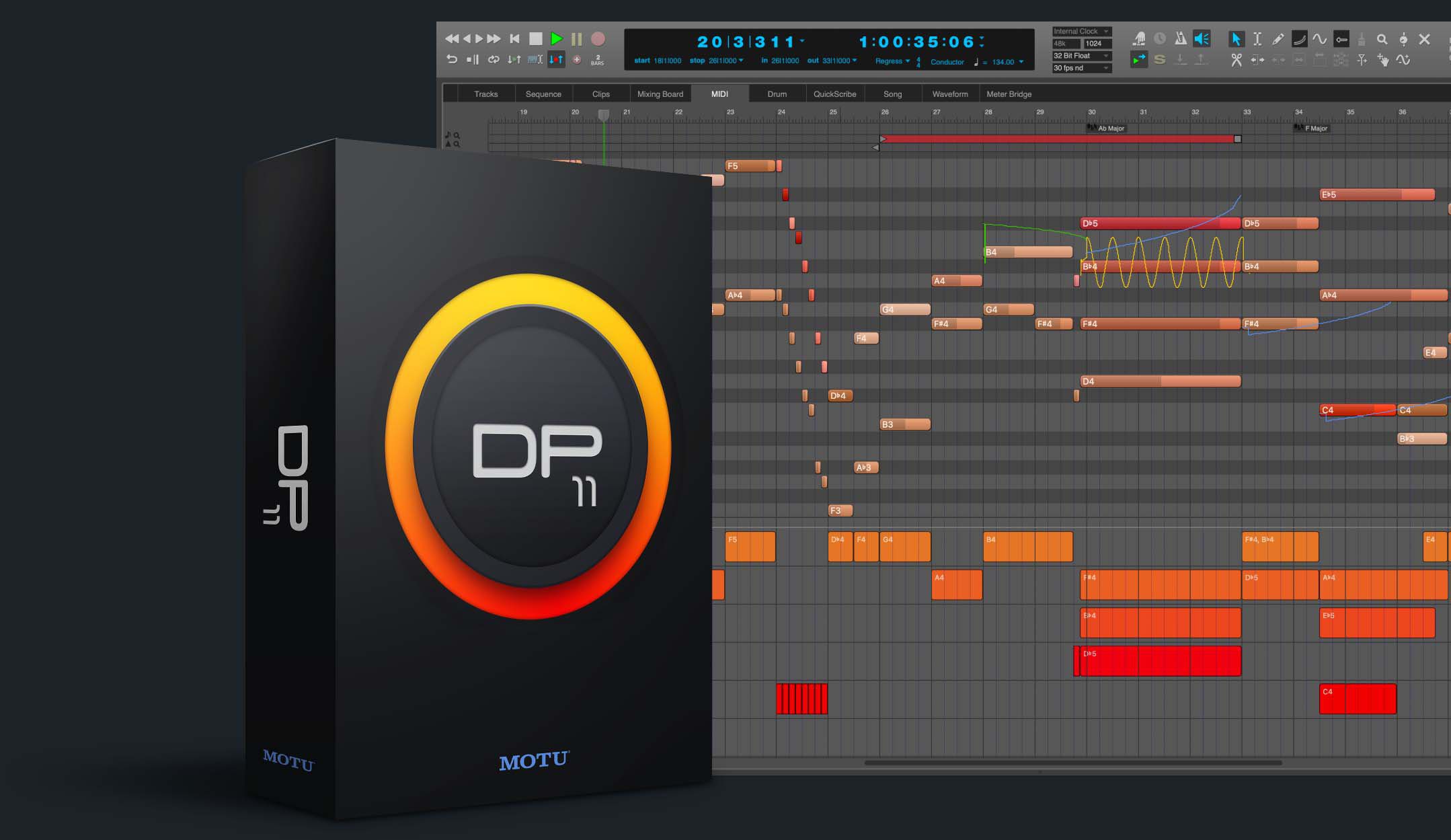 MOTU Digital Performer Crack v11.31.95233 Digital Audio Workstation And Music Sequencer Software Image of MOTU Digital Performer software interface with various audio tracks and editing tools.